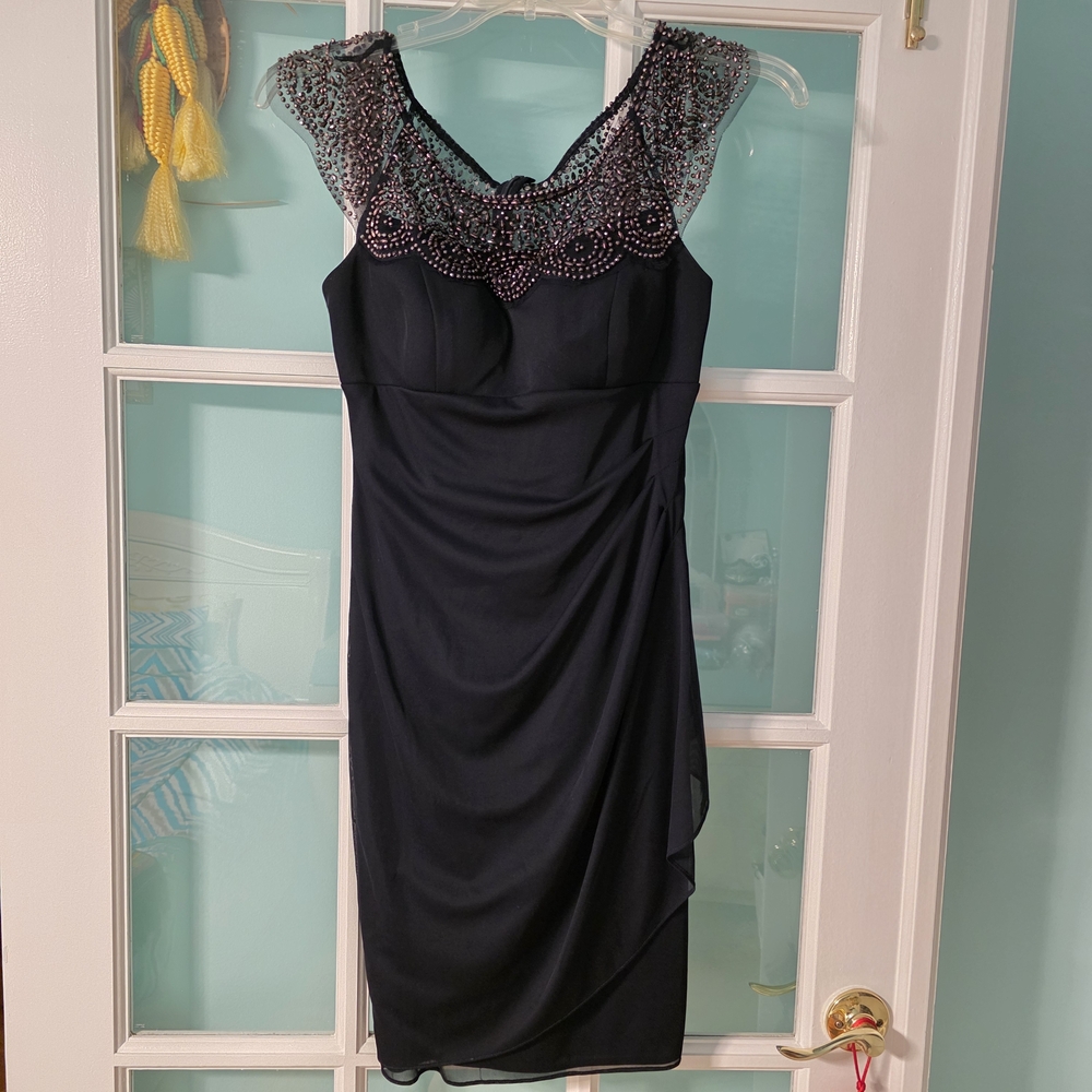 Xscape Black Beaded Midi Dress